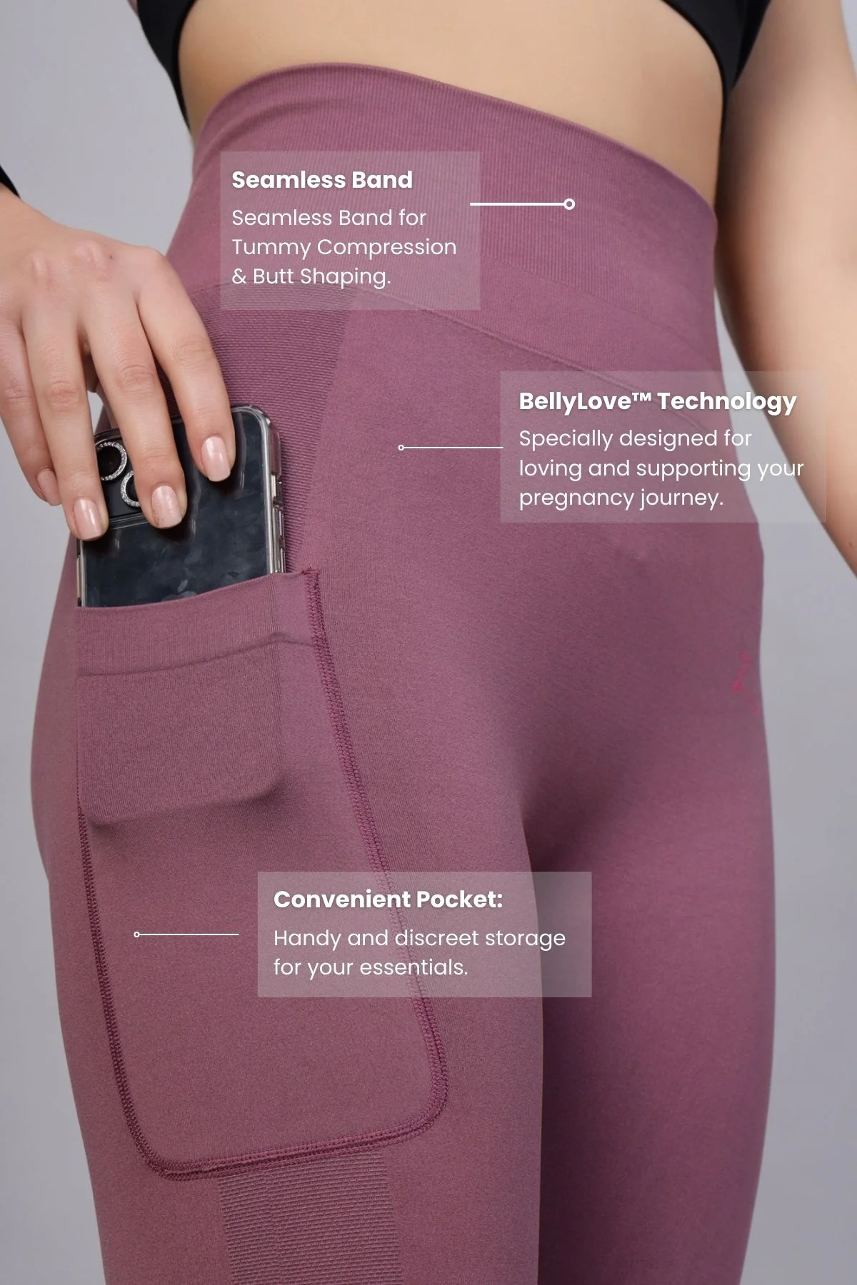 Seamless High Waisted Tummy Compression Tulipwood Postpartum Leggings - Image 3