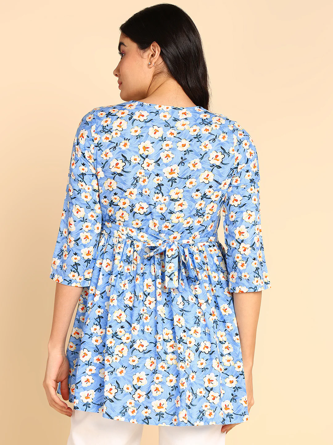 SeaShell Aqua Blue Short Maternity Top with Pocket - Image 5