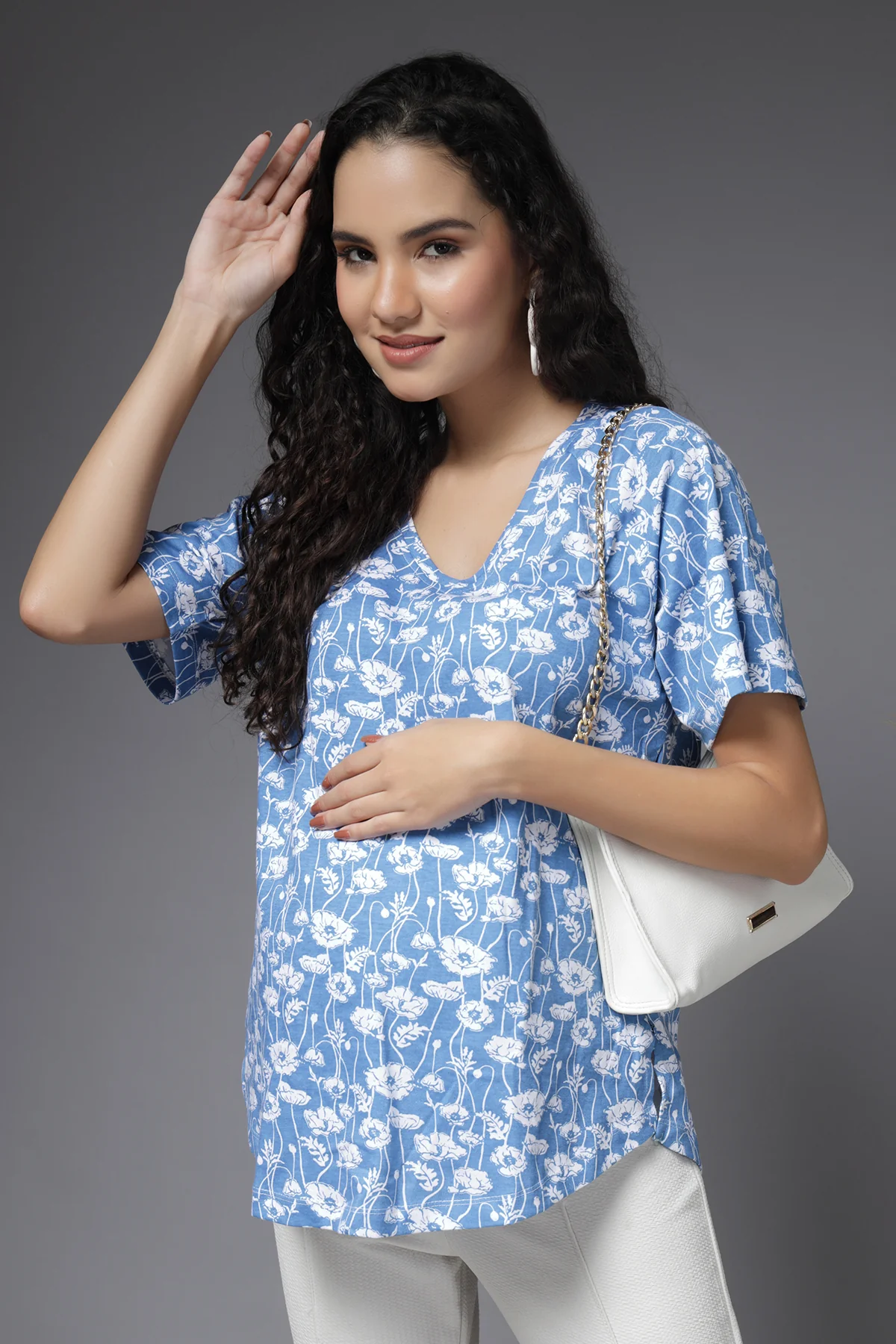 Serene Sky Blue Cotton Maternity Feeding Top - Image 10