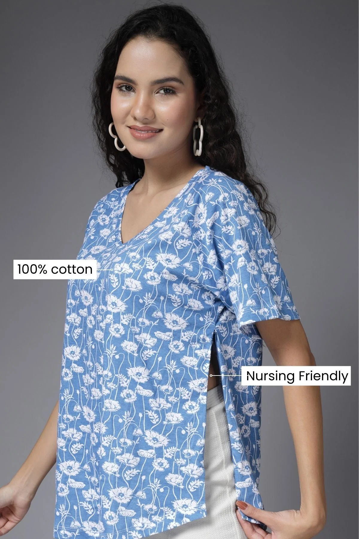 Serene Sky Blue Cotton Maternity Feeding Top - Image 11