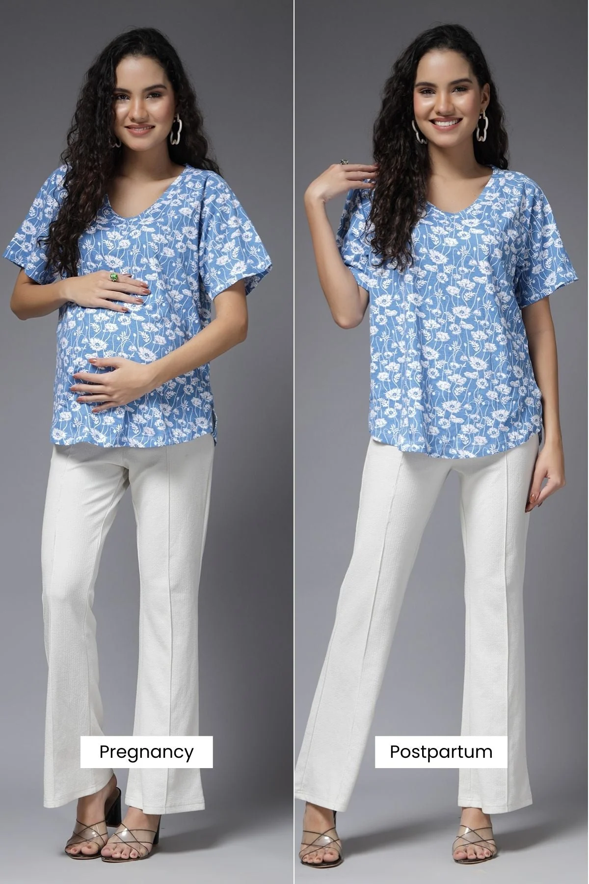 Serene Sky Blue Cotton Maternity Feeding Top - Image 12
