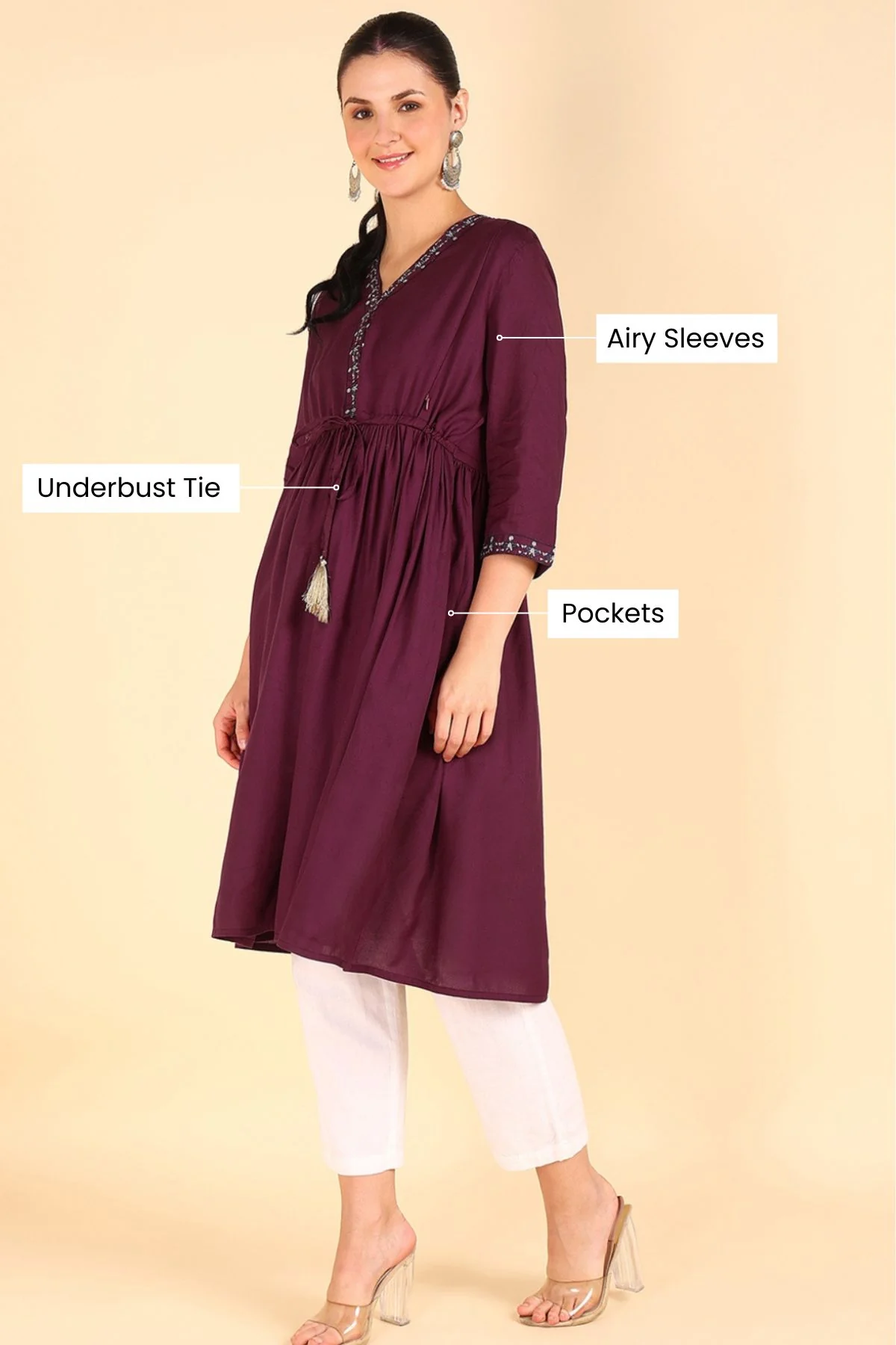 Wine Red Maternity Feeding Kurti - Image 3