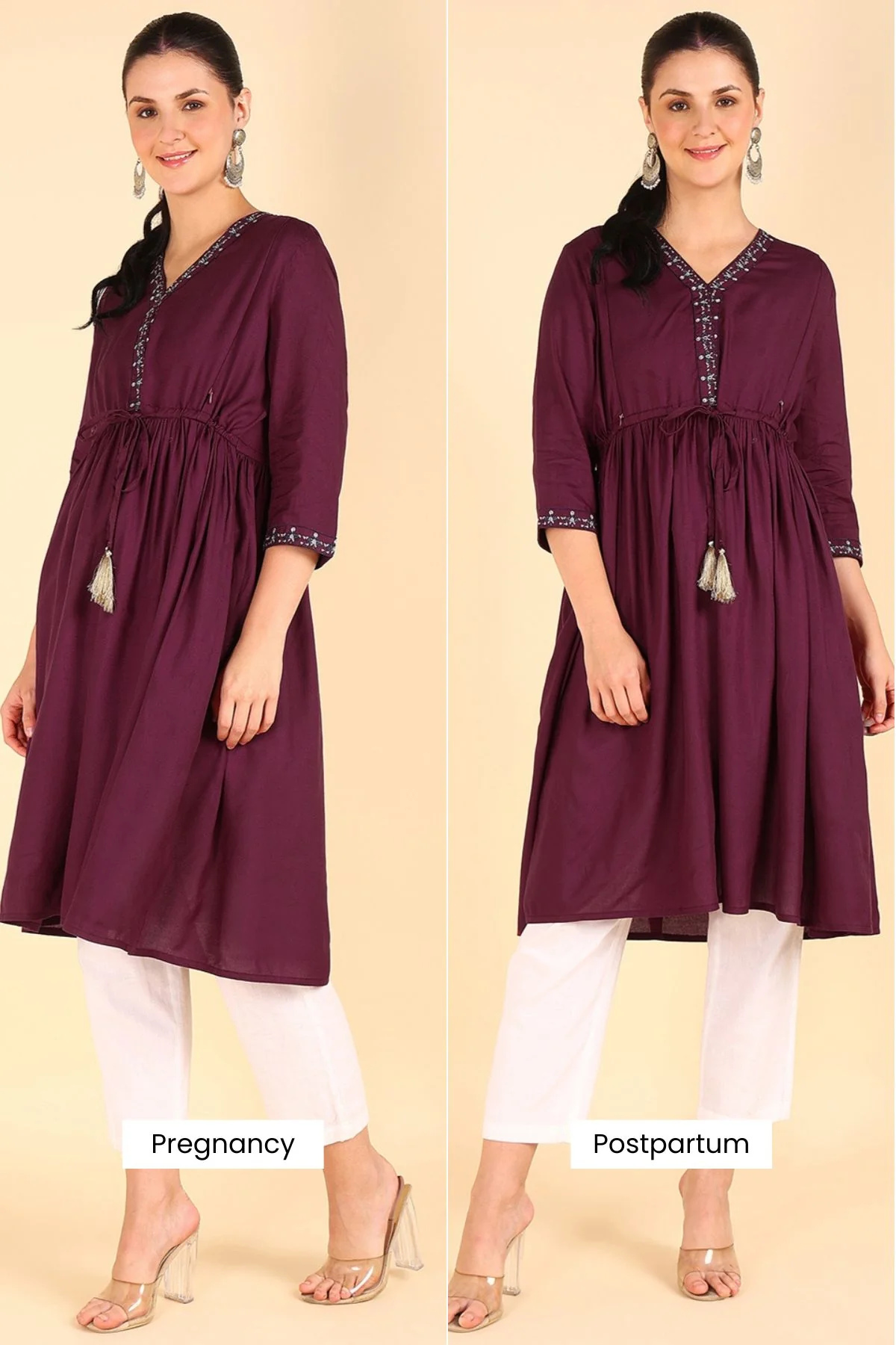 Wine Red Maternity Feeding Kurti - Image 4