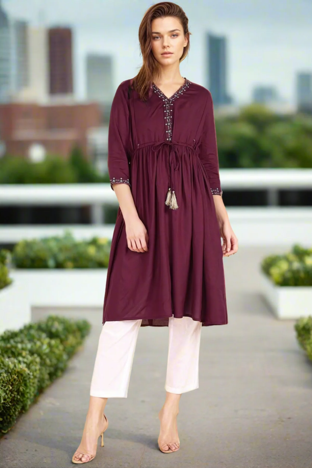 Wine Red Maternity Feeding Kurti - Image 8