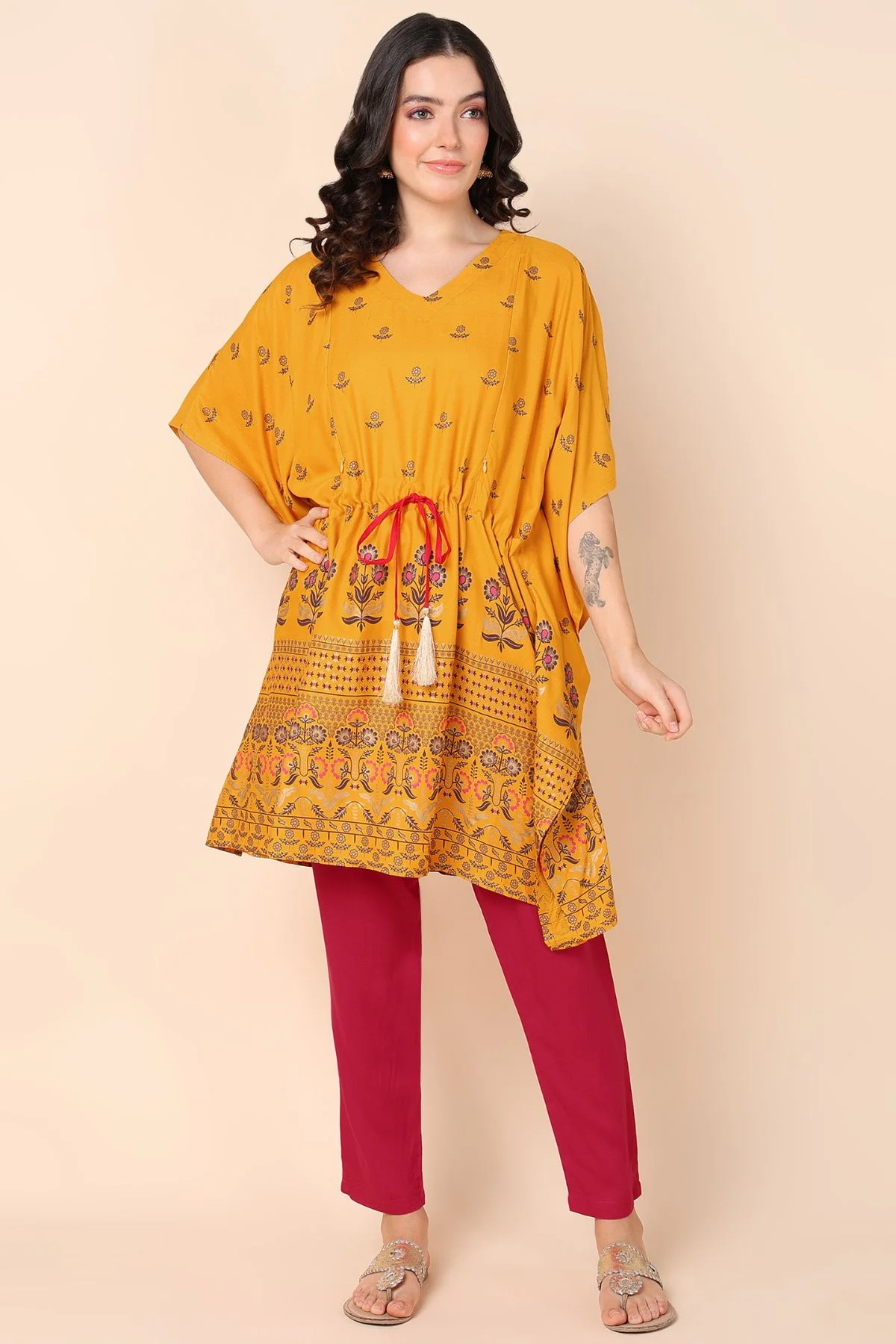 Yellow Pregnancy Maternity Kaftan Set (Top & Bottom) - Image 3