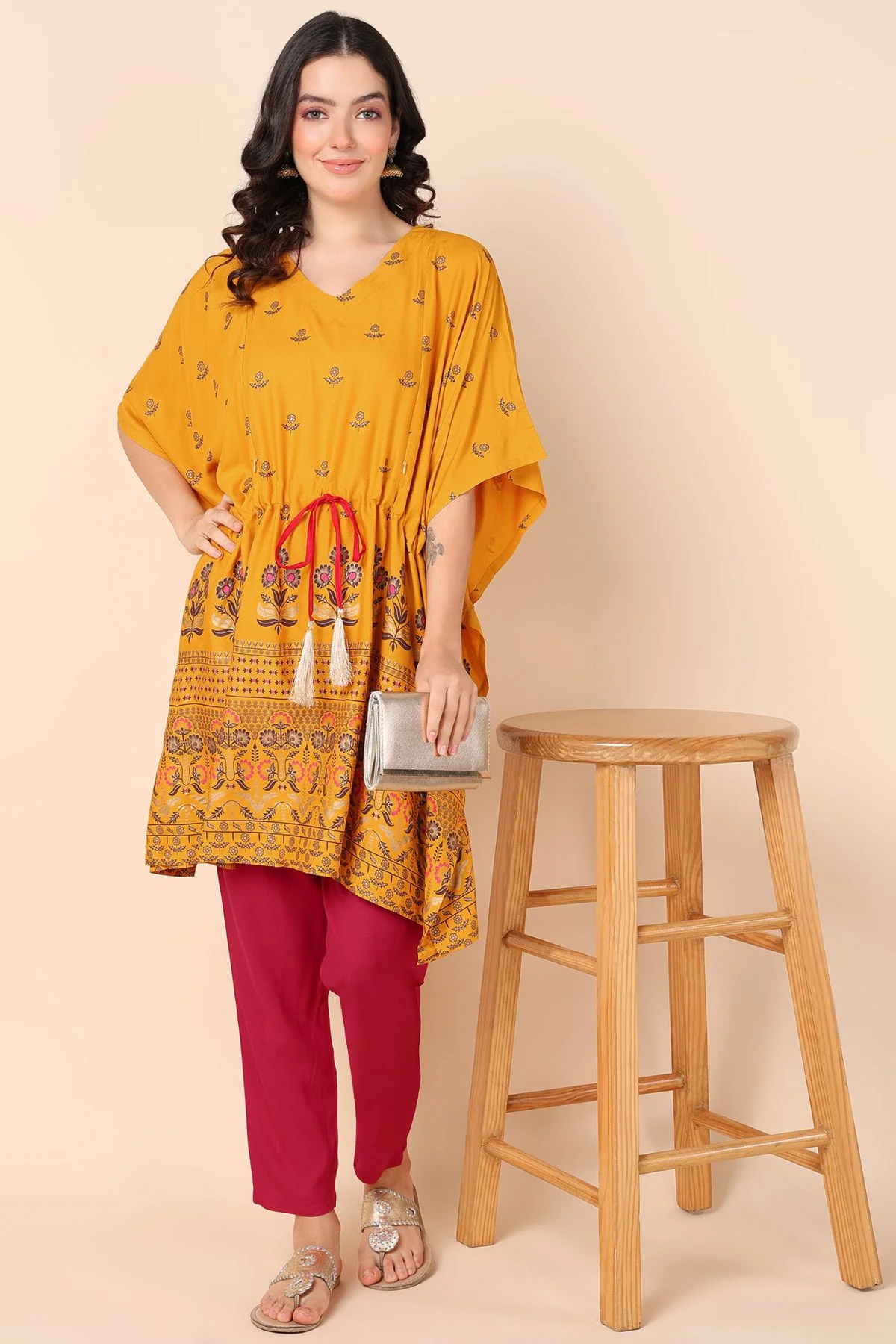 Yellow Pregnancy Maternity Kaftan Set (Top & Bottom) - Image 4