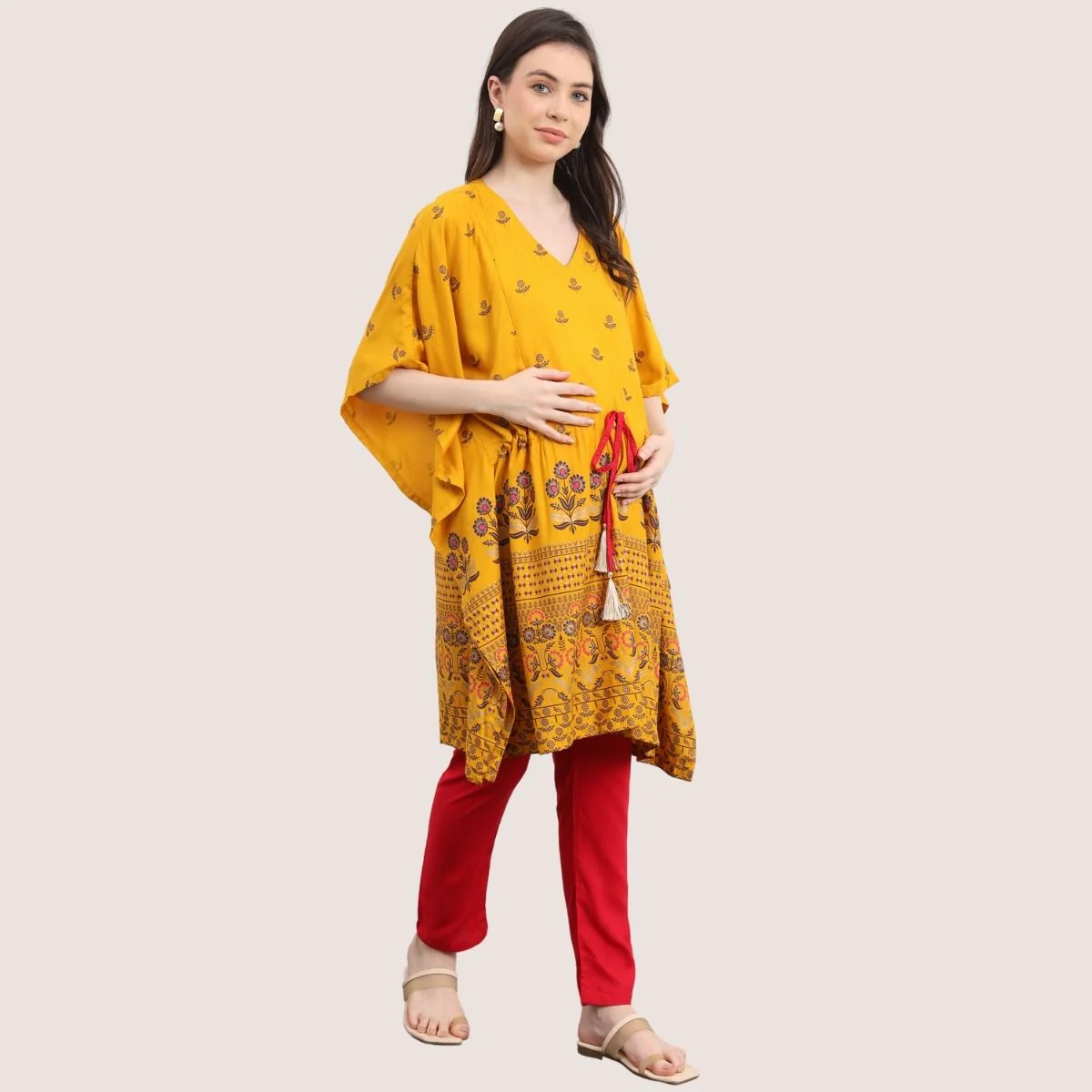Yellow Pregnancy Maternity Kaftan Set (Top & Bottom) - Image 8